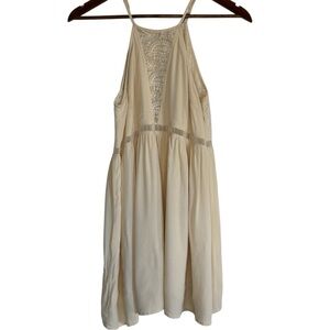 Ivory/Cream halter neck, lace-trimmed V-shaped Summer Mini Dress Woman’s Size 8